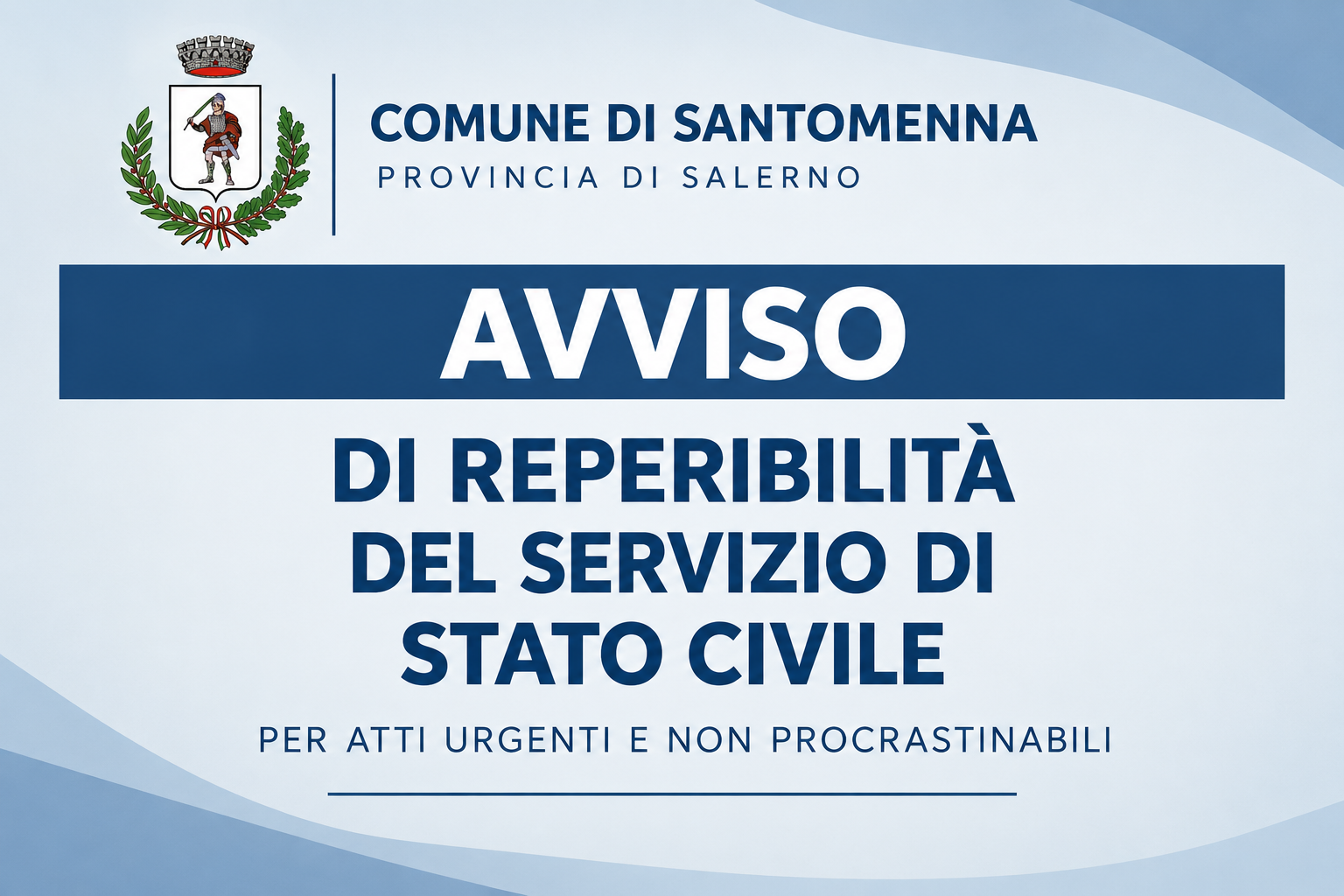 AVVISO SERVIZIO REPERIBILITÀ DELL'UFFICIO DELLO STATO CIVILE Mese di OTTOBRE  2026